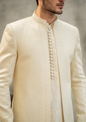 Classic Ivory Self-Textured Sherwani - Ozaan S05