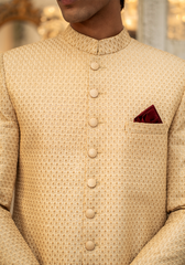 Classic Beige Textured Sherwani - Ozaan S09