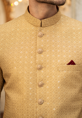 Regal Mustard-Gold Textured Sherwani - Ozaan S10
