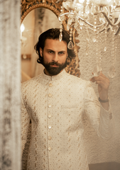 Classic Ivory Textured Sherwani - Ozaan S16