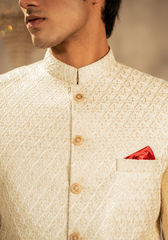 Ivory Embroidered Prince Coat - Ozaan P3