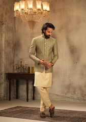 Beige Embroidered Prince Coat - Ozaan P1