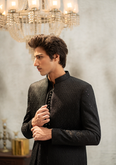 Classic Textured Black Sherwani - Ozaan S01