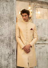Classic Beige Textured Sherwani - Ozaan S09