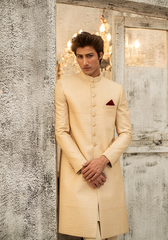 Classic Beige Textured Sherwani - Ozaan S09