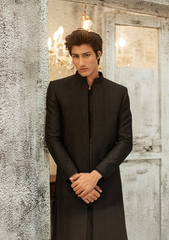 Deep Black Textured Sherwani - Ozaan S03
