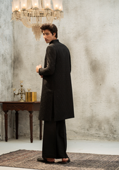 Classic Textured Black Sherwani - Ozaan S01