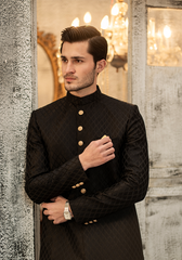 Classic Black Diamond-Textured Sherwani - Ozaan S11