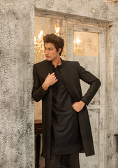 Deep Black Textured Sherwani - Ozaan S03