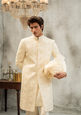 Elegant Off-White Embroidered Sherwani - Ozaan S04