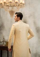 Soft Gold Intricately Patterned Sherwani - Ozaan S08