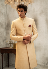 Classic Beige Textured Sherwani - Ozaan S09