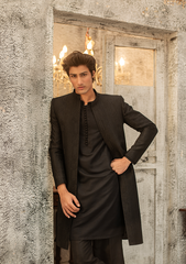 Deep Black Textured Sherwani - Ozaan S03