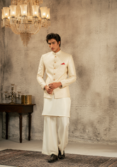 Ivory Embroidered Prince Coat - Ozaan P3