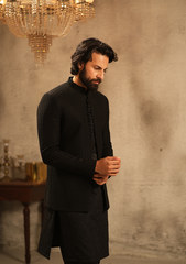 Black Textured Prince Coat - Ozaan P2