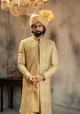 Regal Gold Embroidered Sherwani - Ozaan S14