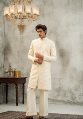 Elegant Off-White Embroidered Sherwani - Ozaan S04