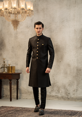 Classic Black Diamond-Textured Sherwani - Ozaan S11