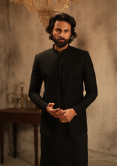 Black Textured Prince Coat - Ozaan P2