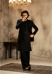 Black Textured Prince Coat - Ozaan P2