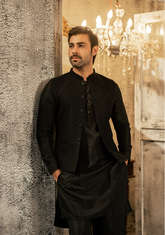 Classic Black Textured Waistcoat - Ozaan W1