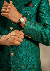 Emerald Teal Embroidered Prince Coat - Ozaan P6