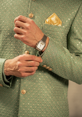Sage Green Embroidered Prince Coat - Ozaan P7