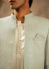 Pastel Aqua Embroidered Prince Coat - Ozaan P9