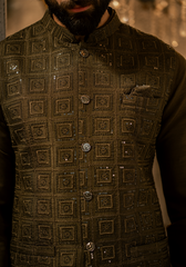 Deep Olive Embroidered Waistcoat - Ozaan W3