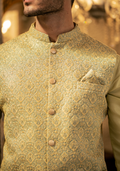 Sage Gold Textured Waistcoat - Ozaan W6