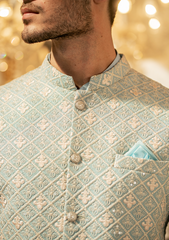 Pastel Aqua Embroidered Waistcoat - Ozaan W9