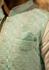 Pastel Aqua Textured Waistcoat - Ozaan W4