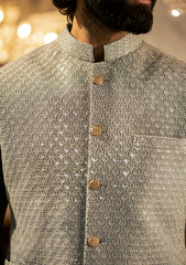 Antique Taupe Embroidered Waistcoat - Ozaan W10