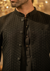 Classic Black Textured Waistcoat - Ozaan W1