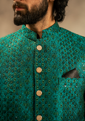 Emerald Teal Embroidered Prince Coat - Ozaan P6