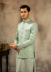 Pistachio Green Embroidered Prince Coat - Ozaan P10