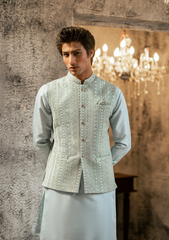 Pastel Blue Embroidered Waistcoat - Ozaan W5