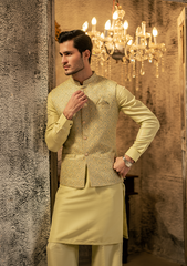 Sage Gold Textured Waistcoat - Ozaan W6
