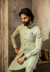 Pastel Mint Embroidered Waistcoat - Ozaan W2