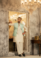Pastel Aqua Textured Waistcoat - Ozaan W4
