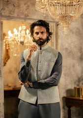 Antique Taupe Embroidered Waistcoat - Ozaan W10