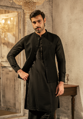 Classic Black Textured Waistcoat - Ozaan W1