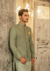 Sage Green Embroidered Prince Coat - Ozaan P7