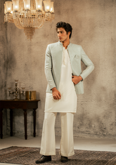 Pastel Aqua Embroidered Prince Coat - Ozaan P9