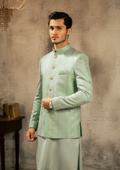Pistachio Green Embroidered Prince Coat - Ozaan P10