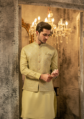 Sage Gold Textured Waistcoat - Ozaan W6