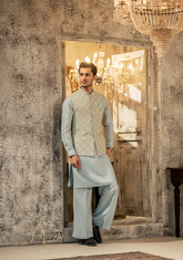 Pastel Aqua Embroidered Waistcoat - Ozaan W9