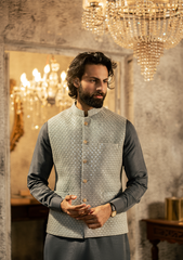 Antique Taupe Embroidered Waistcoat - Ozaan W10