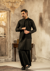 Classic Black Textured Waistcoat - Ozaan W1