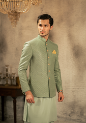 Sage Green Embroidered Prince Coat - Ozaan P7